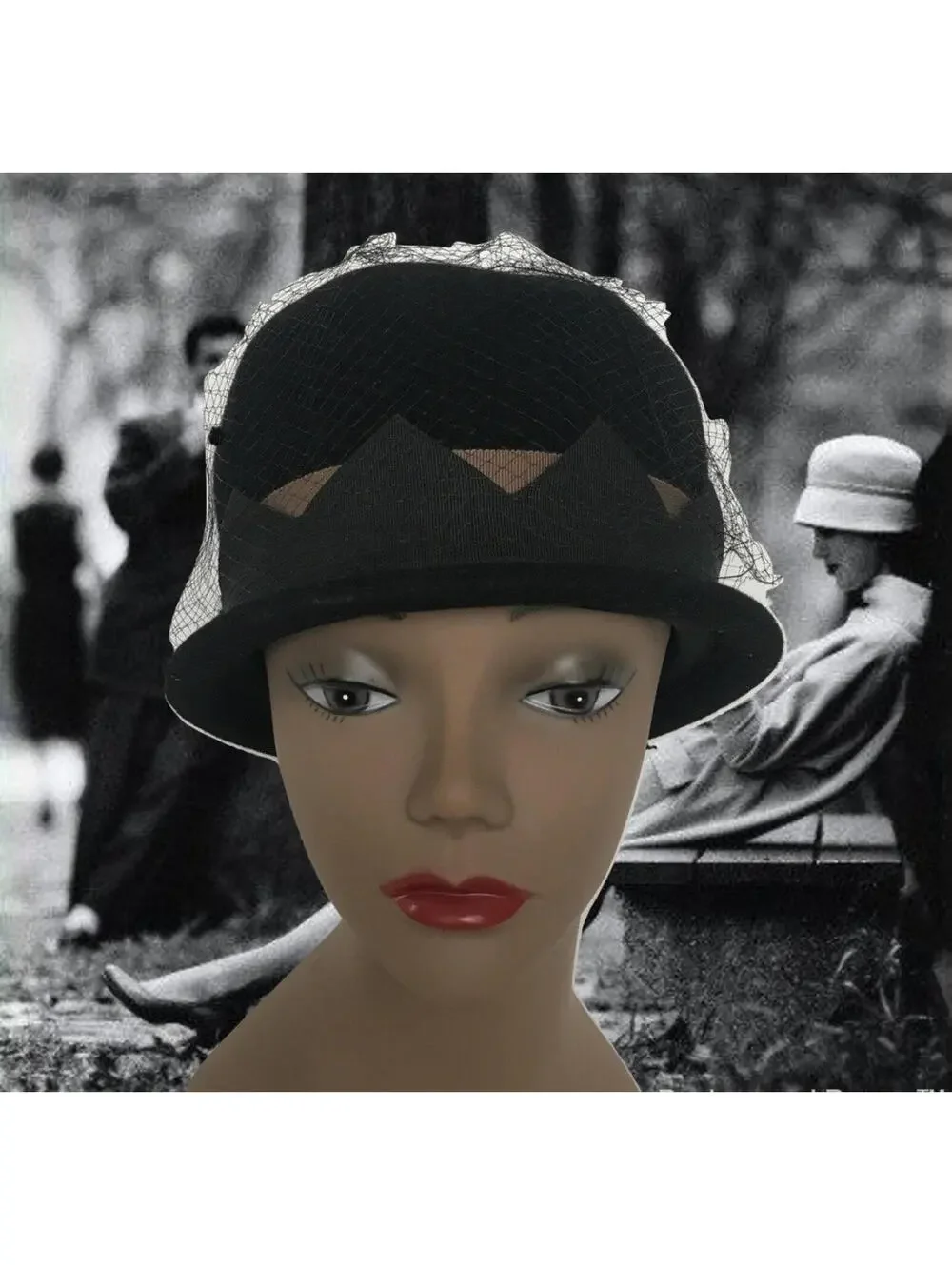 Vintage Black Felt Cloche Hat: 1950s Fawntra Millinery with Netting